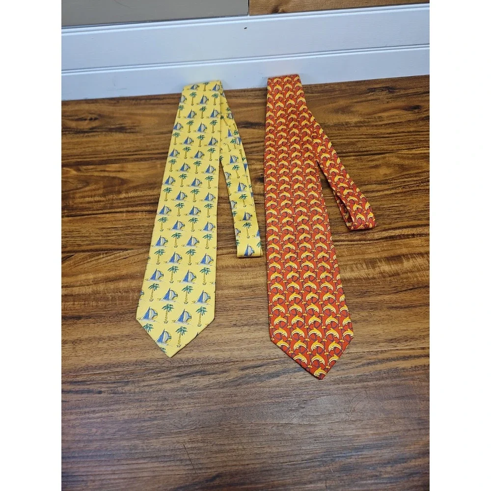 Lot Of 2 Jos. A. Bank Executive Silk Tie Extra Long Necktie Dolphins Sailboats